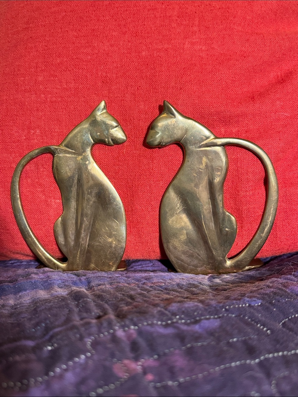 Vintage Brass Cat Bookends